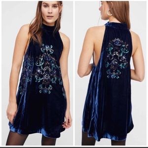 Free People NWT Blue Velvet Sequins Dress
